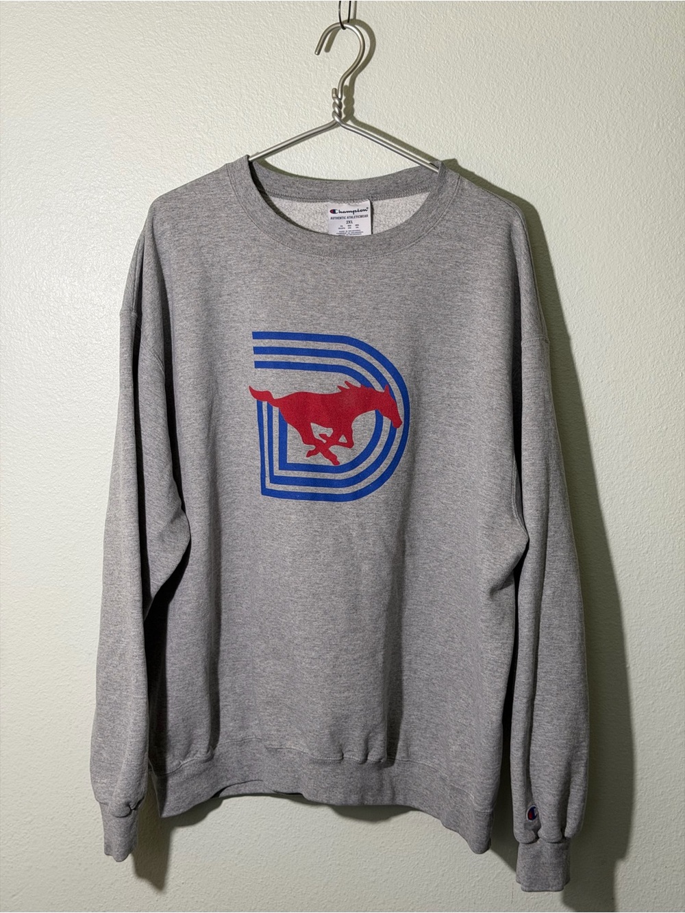 Champion SMU Mustangs Dallas Logo Crewneck Sweatshirt Large Gray Men’s 2XL XXL